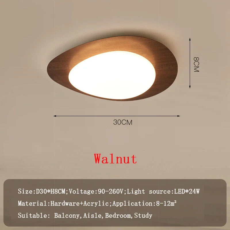Plafonnier LED en bois nordique avec galets noyer et acrylique