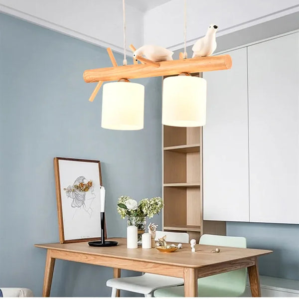 Lustre suspendu nordique en bois pour Table à manger îlot de cuisine créatif oiseau Led moderne Bar café arbres éclairage