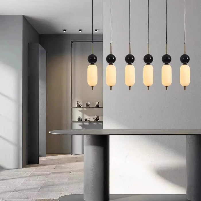 Lustre LED en Boule de Marbre Naturel et Acrylique avec Fil Réglable