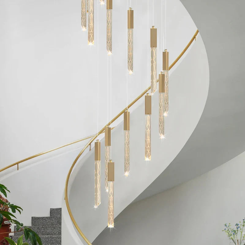 Lustre en Or Moderne LED pour Escalier en Cristal Spirale