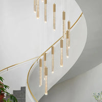 Lustre en Or Moderne LED pour Escalier en Cristal Spirale