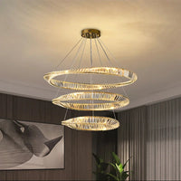 Lustre LED Moderne en Cristal K9 avec Anneau Irrégulier - Collection Élégance Cristalline