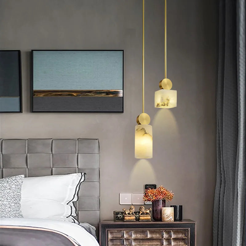Suspension nordique en marbre et cuivre avec lumières LED - Luxe et élégance