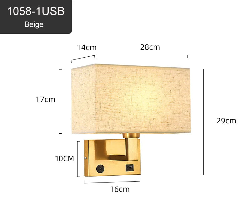 Applique murale intelligente nordique avec chargeur USB rapide et abat-jour 3 couleurs