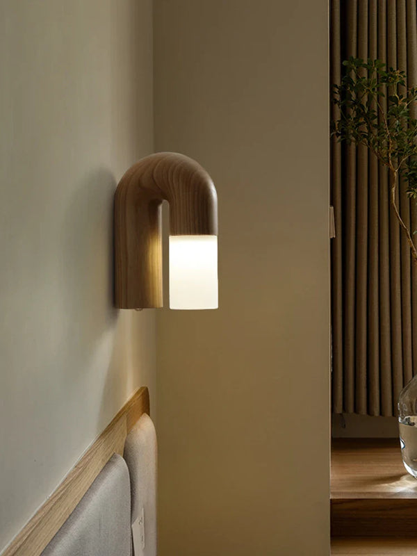 Applique murale design rétro en bois de frêne et acrylique avec éclairage led