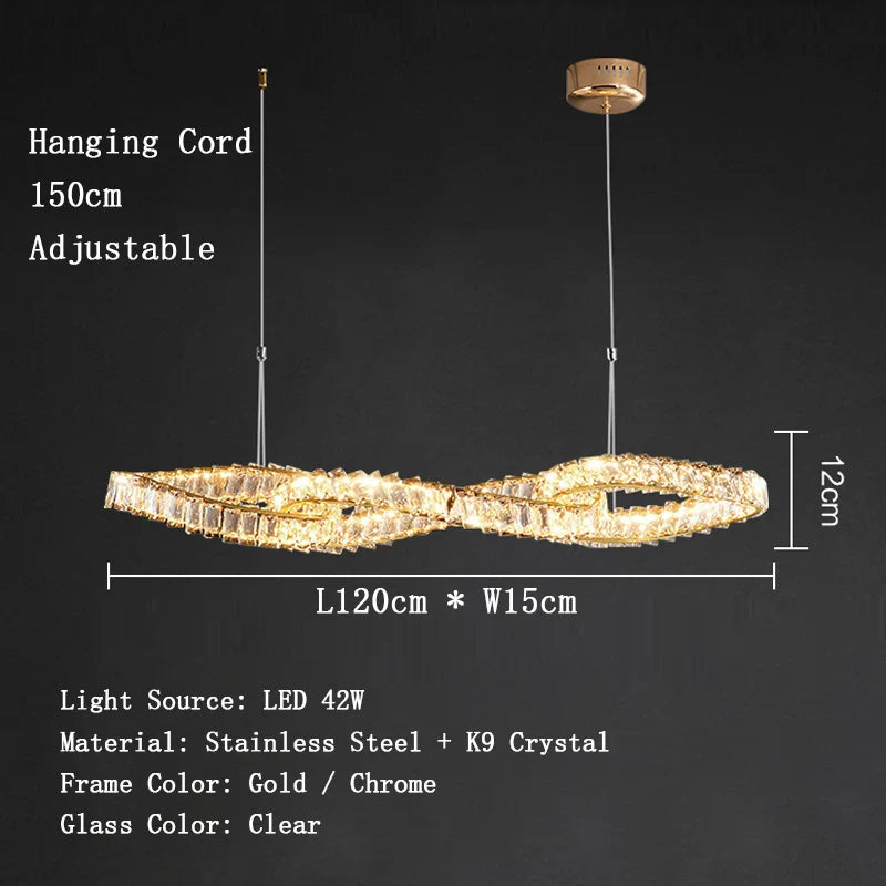 Lustres modernes en cristal de luxe LED Suspended Gold