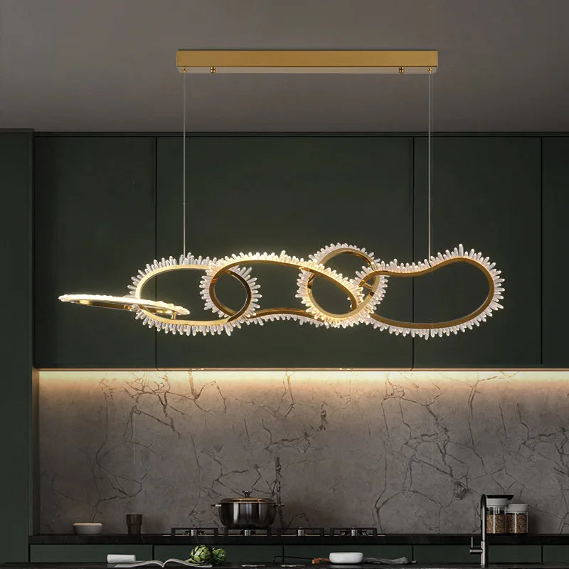 Lustre de luxe en cristal avec anneaux LED modernes - Élégance Brillante