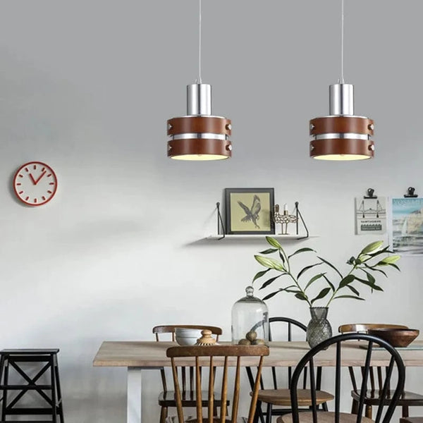 Luminaire Suspension LED en Bois Chromé et Métal