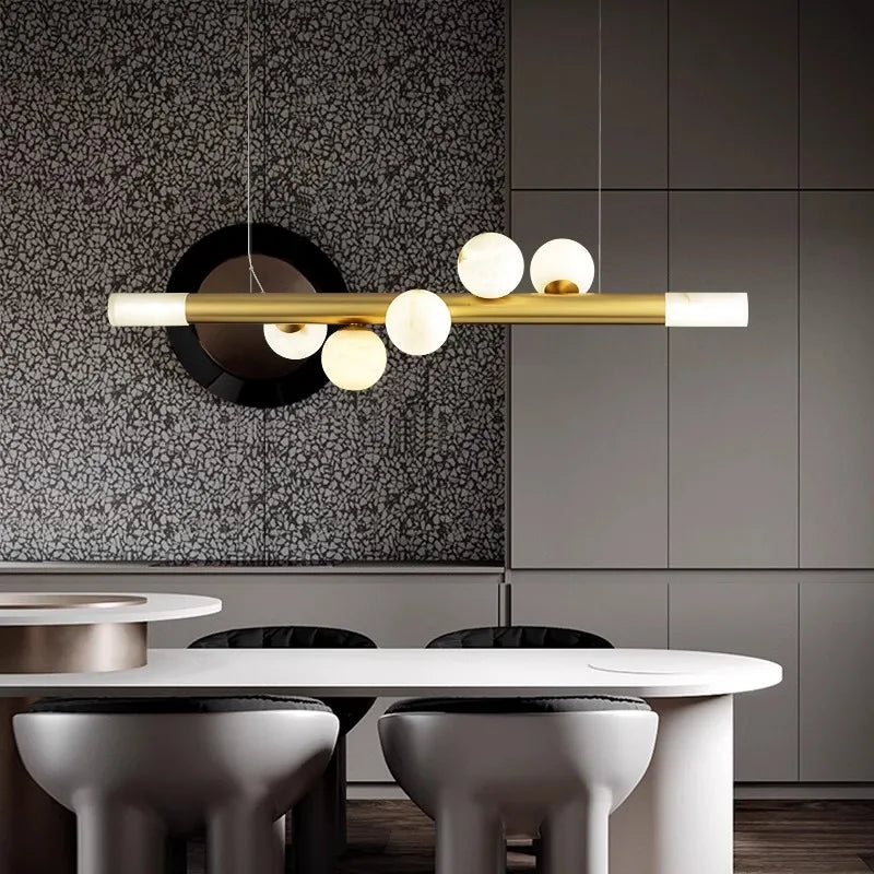 Lustre de bar long et luxueux en marbre véritable - Style post-moderne.