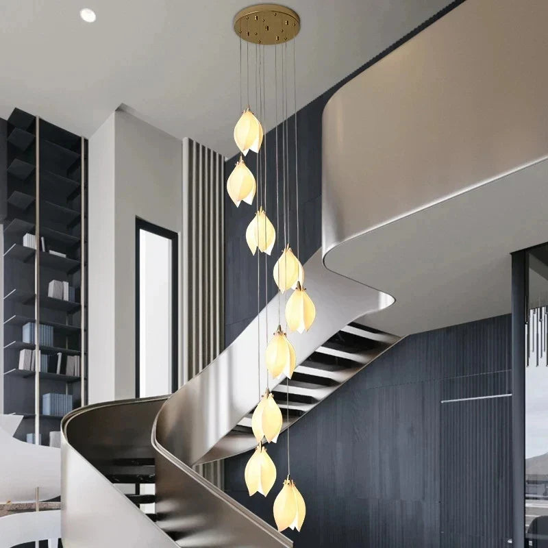 Lustre Duplex LED Magnolia en Céramique pour Hôtel et Villa