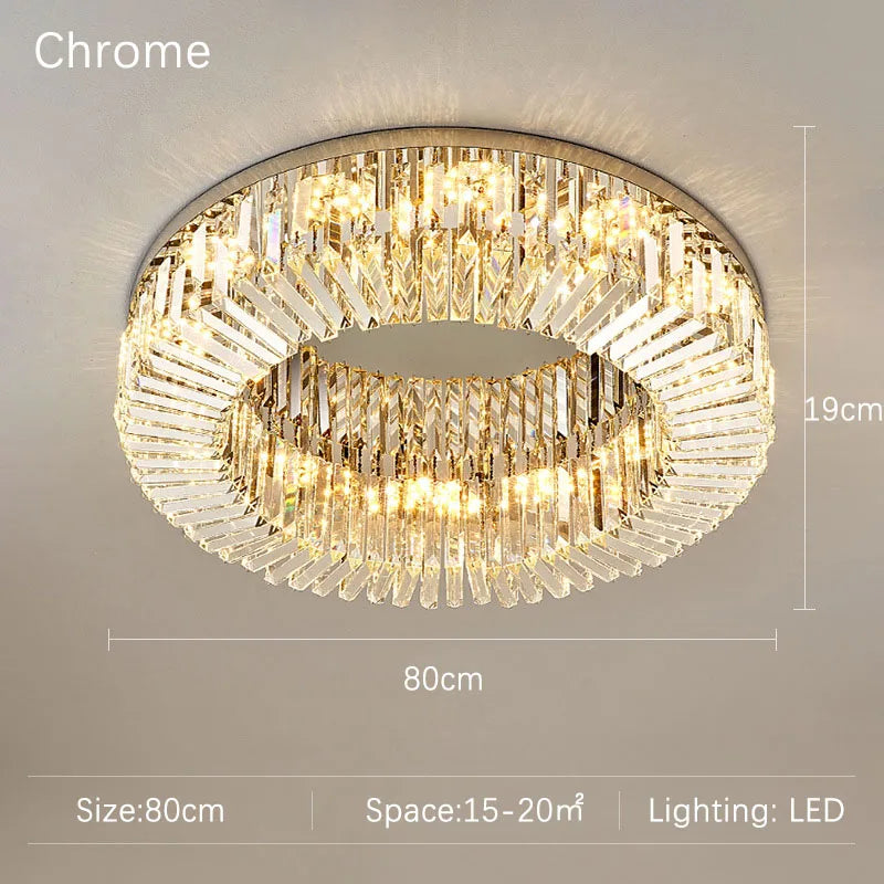 Lustre de luxe en cristal Double Anneau Doré LED Suspendu