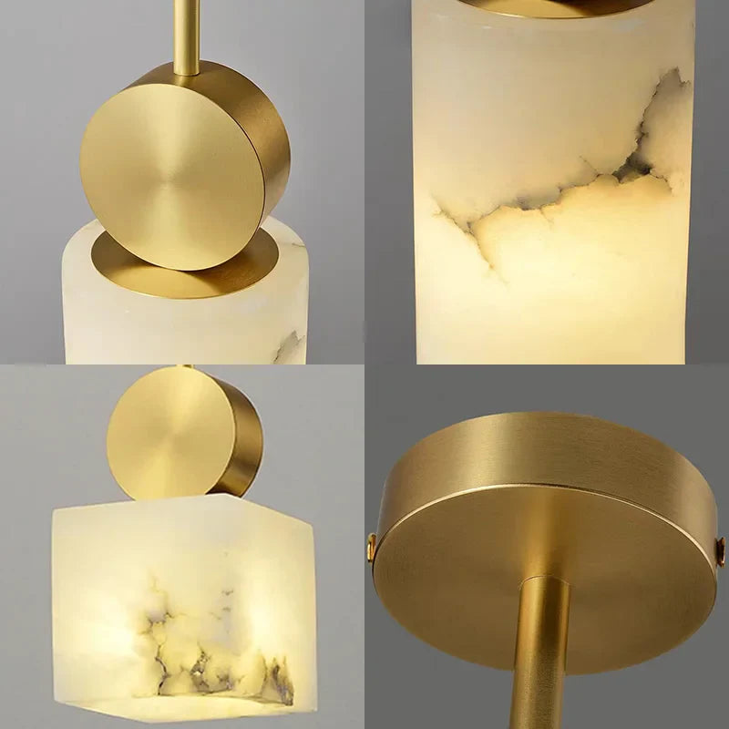 Suspension nordique en marbre et cuivre avec lumières LED - Luxe et élégance
