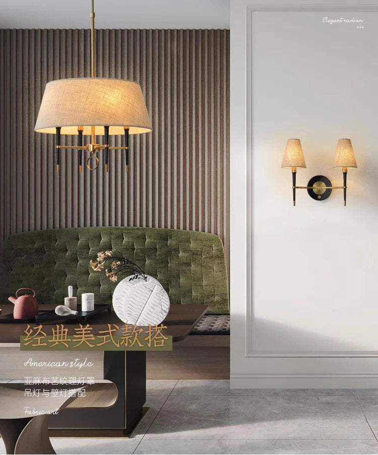Suspension Luminaire Chinois en Tissu Circulaire avec Finition Cuivrée