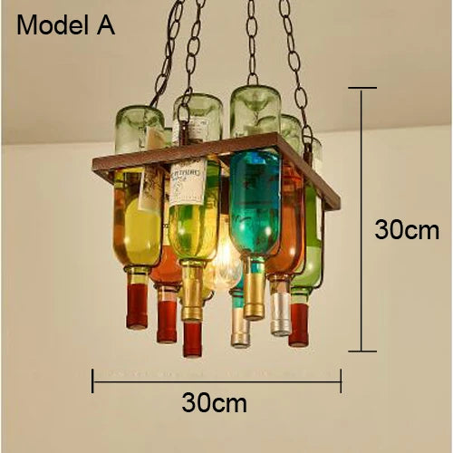 Lustre Bouteille de vin en verre E27 LED Vintage américain rétro industriel Bar créatif café Restaurant éclairage de style Loft