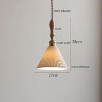 Suspension japonaise en céramique et bois de frêne vintage