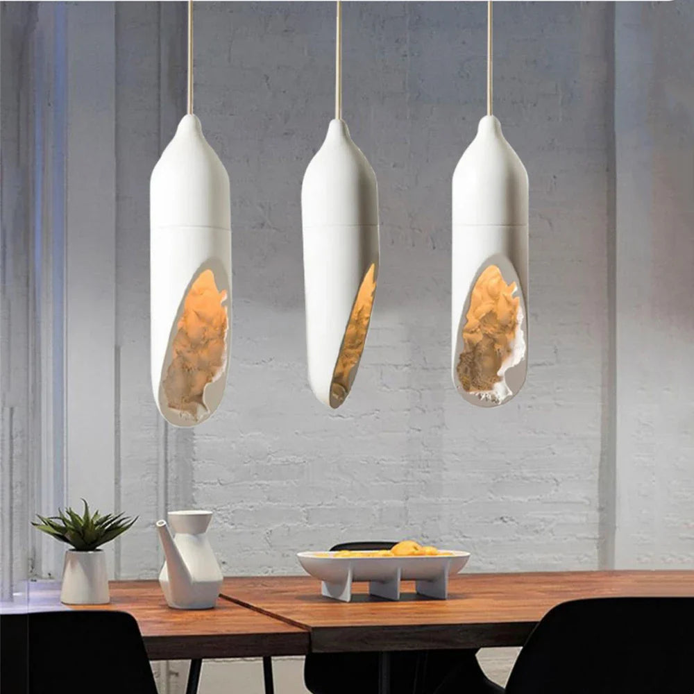 Suspension Lampe Japonaise Wabi Sabi Moderne en Plâtre pour Foyer, Cuisine ou Chambre