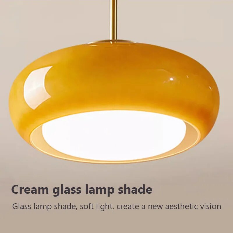 Lustre Antique en Verre et Laiton Orange Medieval