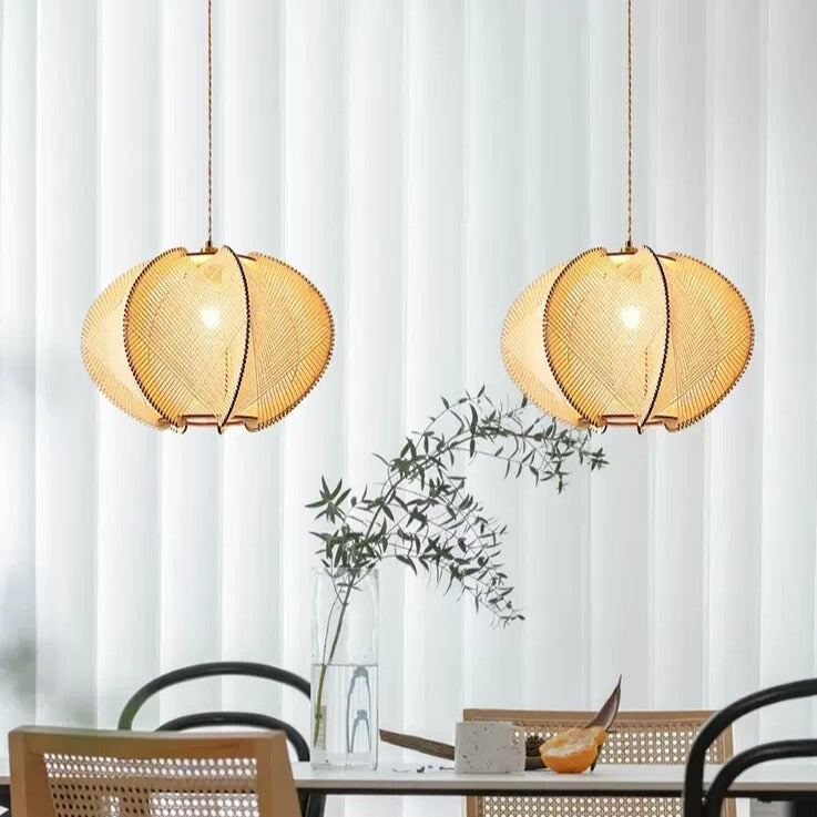 Lustre bois chanvre wabi-sabi suspendu - Édition Nature