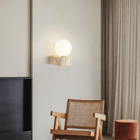 Applique murale vintage en pierre naturelle avec abat-jour en verre et LED - Édition Limitée