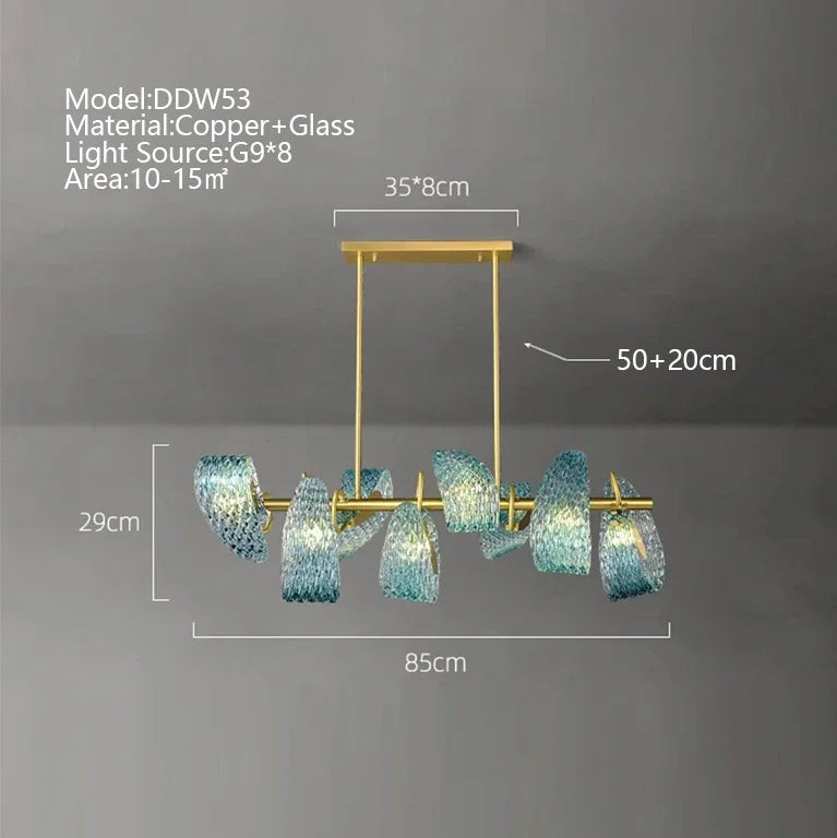 Lustre moderne en verre design "Feuille de Paon" LED suspendu