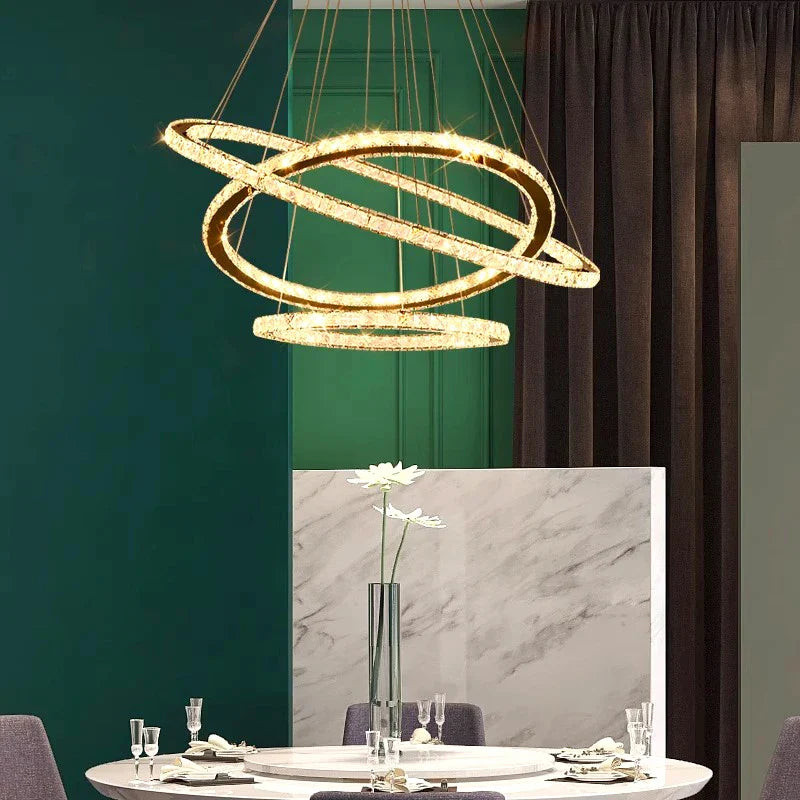 Lustre Moderne en Cristal avec Éclairage LED Intérieur Suspendu