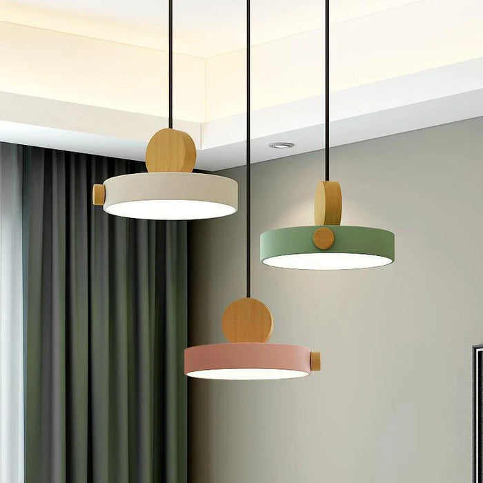 Suspension LED Scandinave Minimaliste en Bois Macaron pour Décoration Intérieure