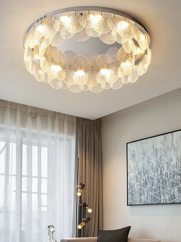 Plafonnier LED de Luxe en Verre Argenté Moderne