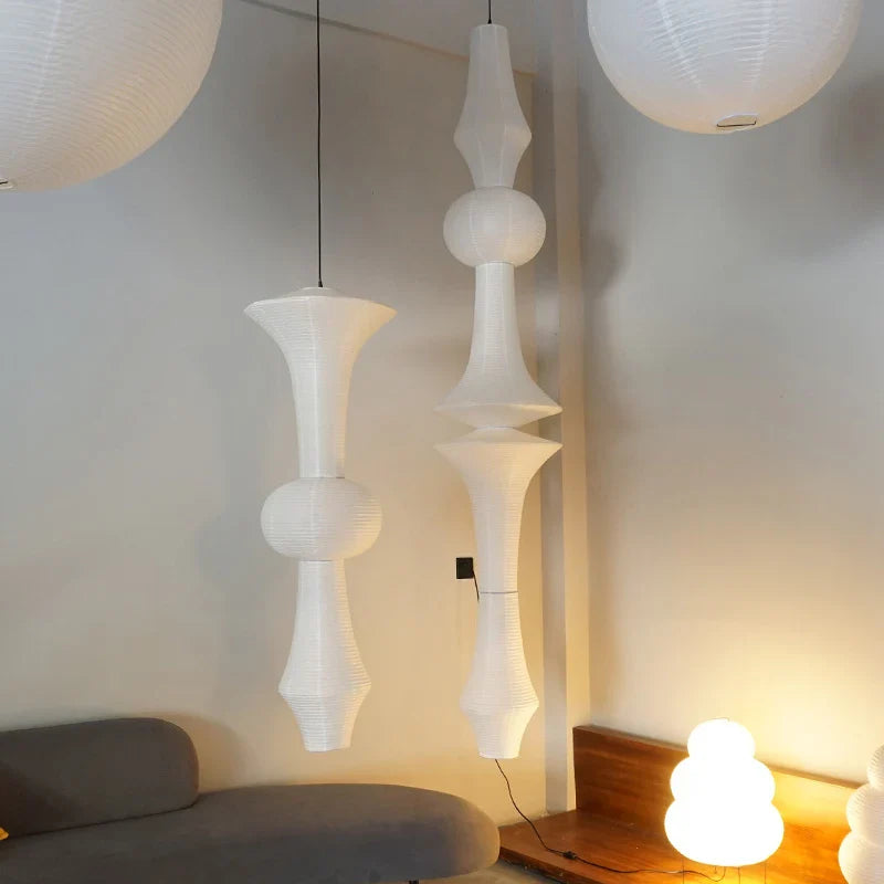 Lustre Nordique Wabi Sabi Vent Papier de Riz Suspension LED Lumières