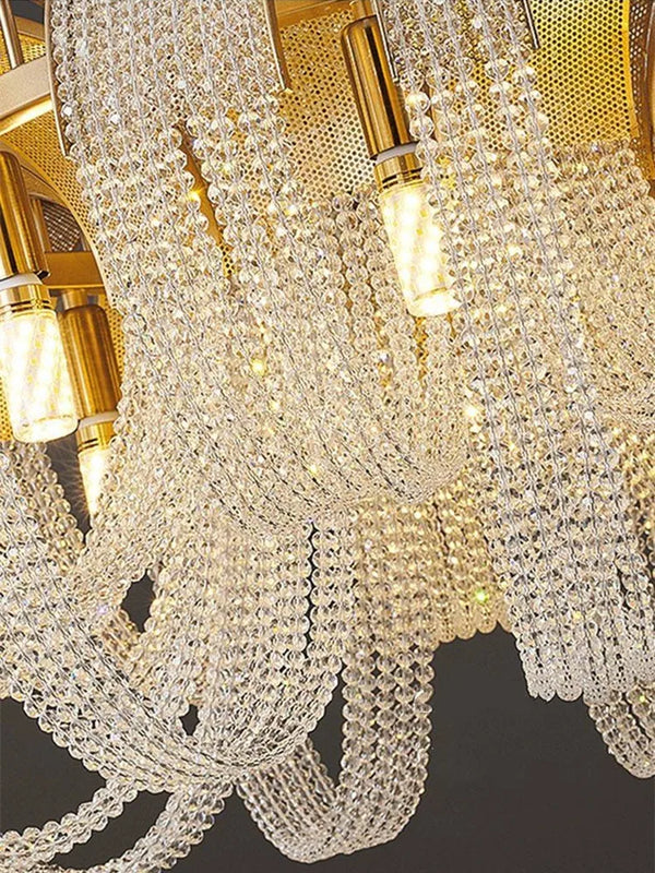 Lustre Nordique Moderne en Cristal avec LED et Glands Lumineux