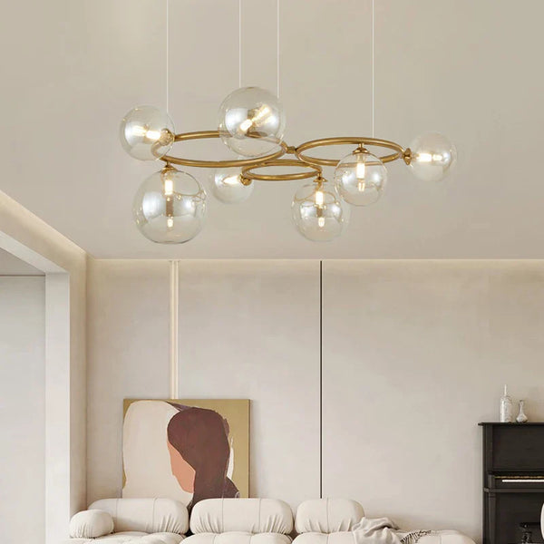 Lustre de verre et métal en boule et barre design