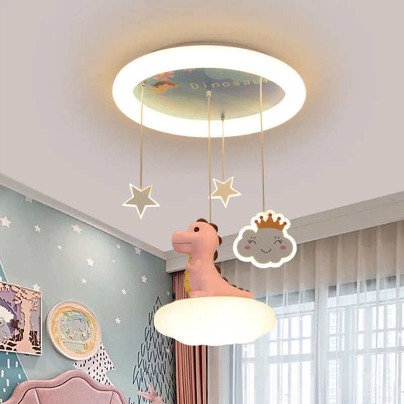 Lustre Créatives pour Chambre d'Enfants Dinosaure Rose et Vert - Fille et Garçon