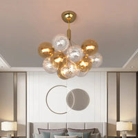Lustre plafonnier design boule de verre multicolore luxe illuminant