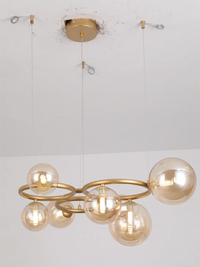 Lustre de verre et métal en boule et barre design