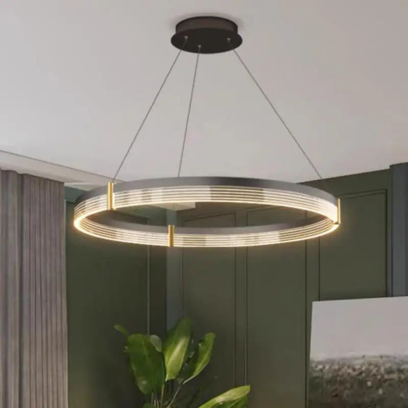 Lustre LED anneau en acrylique au design contemporain avec anneau intérieur