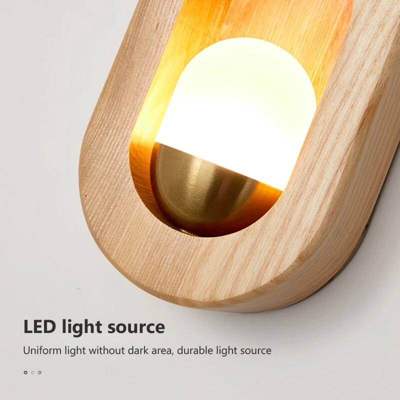 Applique murale LED nordique en bois naturel