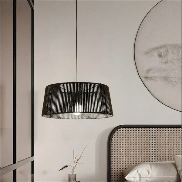 Lustre nordique Sandyha : Corde tissée et lampes LED suspendues.