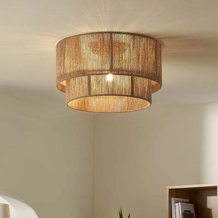 Lustre nordique en rotin et corde de chanvre - Style japonais vintage