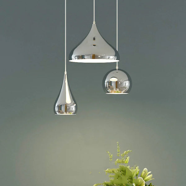 Plafonnier nordique argenté Globe boule miroir, lampe suspendue en fer