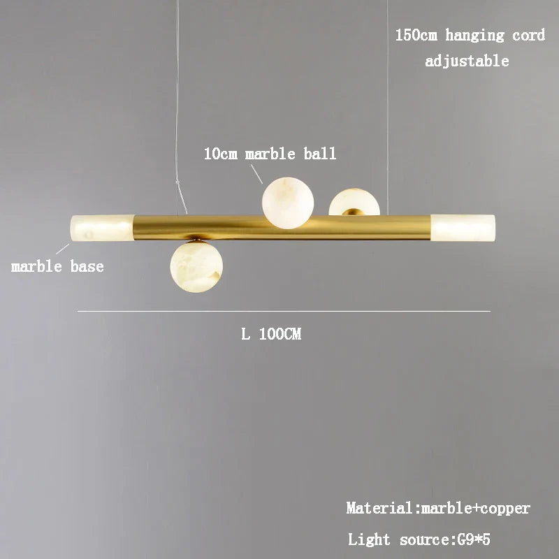 Lustre de bar long et luxueux en marbre véritable - Style post-moderne.