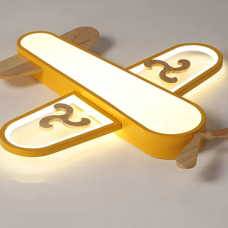 Plafonnier LED Design Minimaliste en Bois Forme Avion pour Enfants - EcoAvion