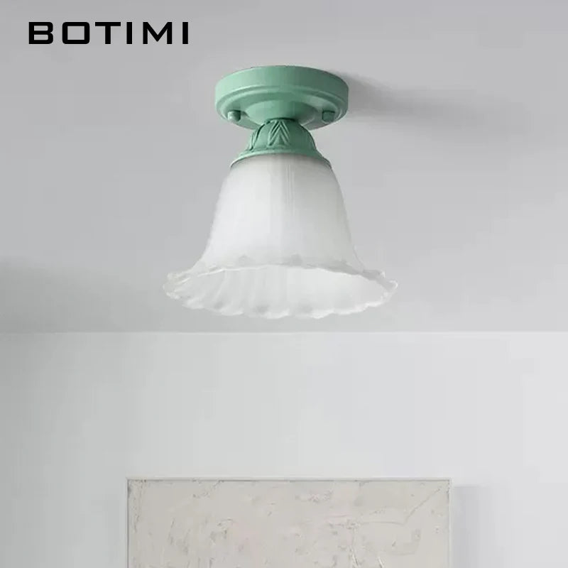 Plafonnier Botimi Campagne en Verre Dépoli et Métal Vert