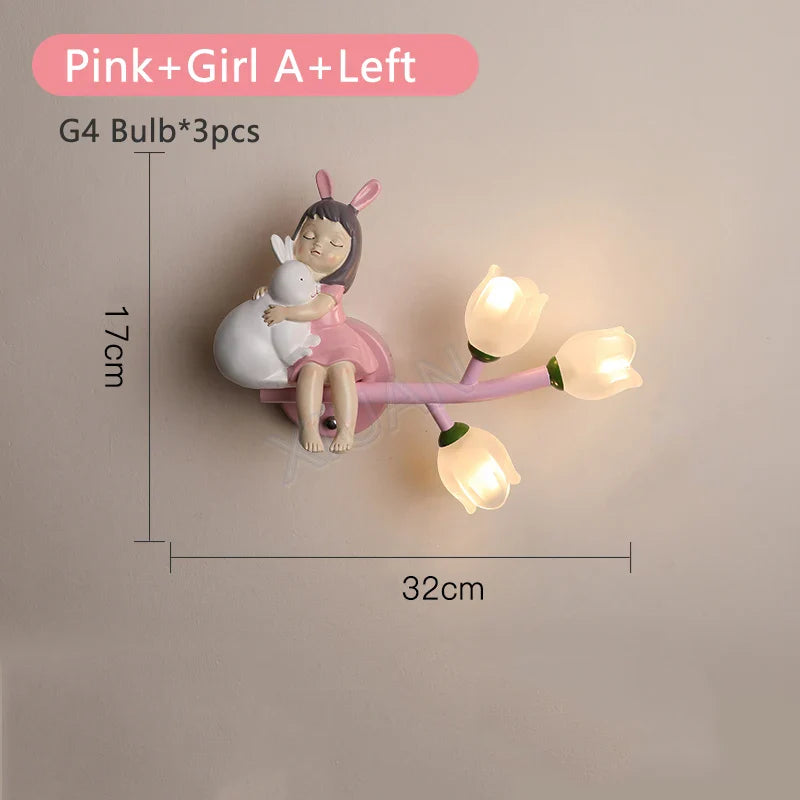 Applique murale LED G4 Lapin Fleur pour Enfants - Modèle Fille