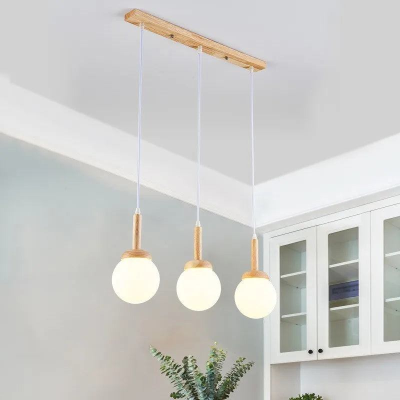 Suspension LED nordique en verre - Oiseau rond en bois