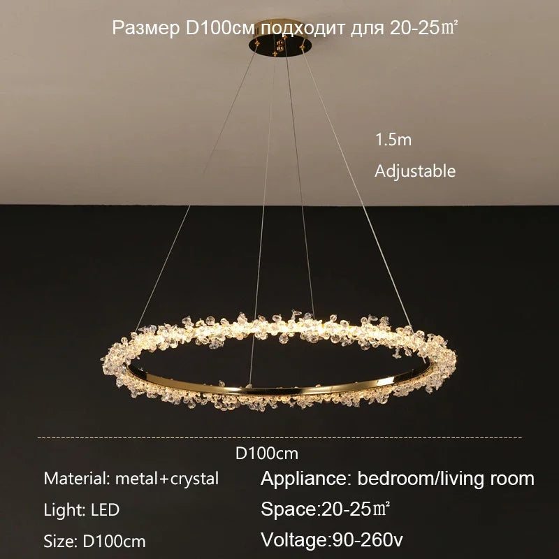 Lustre de Luxe Moderne en Cristal avec Éclairage LED Annulaire Variable