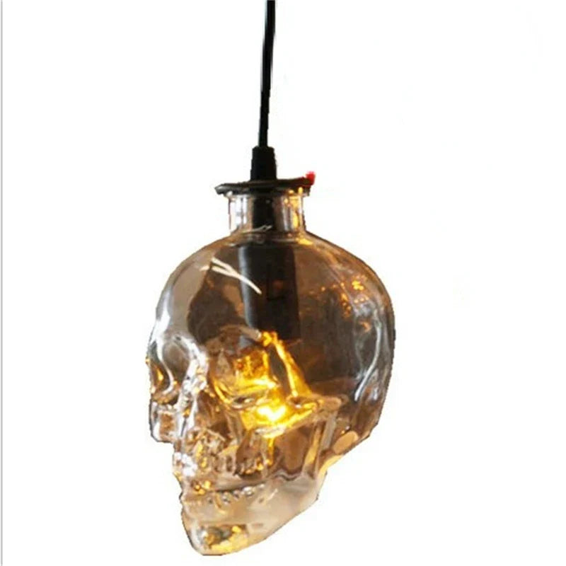 Suspension Loft Américain Rétro LED - Crâne Bouteille Vin Décoration Café