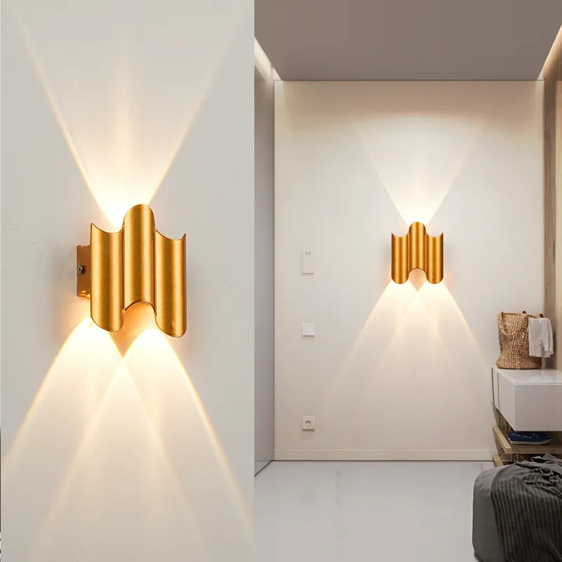 Applique murale extérieure étanche en aluminium - Luminaire moderne noir et doré
