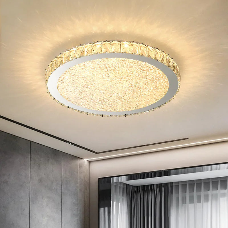 Plafonnier rond ultra-mince en cristal LED moderne - Luxe Illuminate