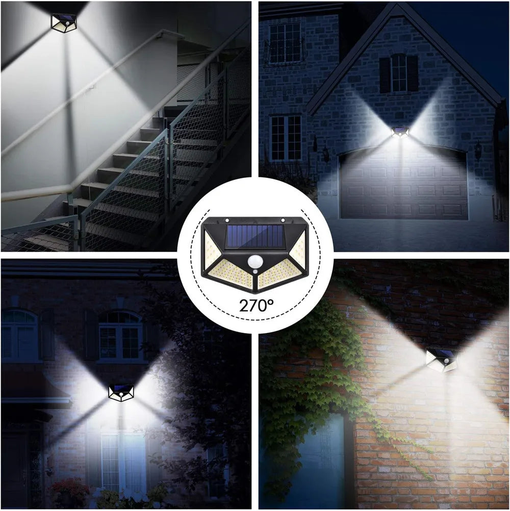 Applique solaire extérieure étanche avec capteur de mouvement et 100 LED.