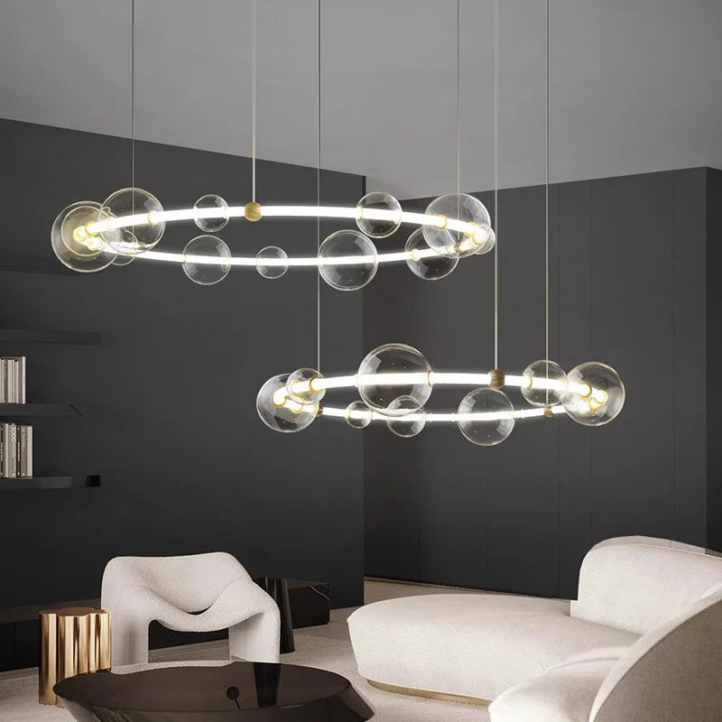 Lustre de luxe à bulles à LED en verre transparent créatif