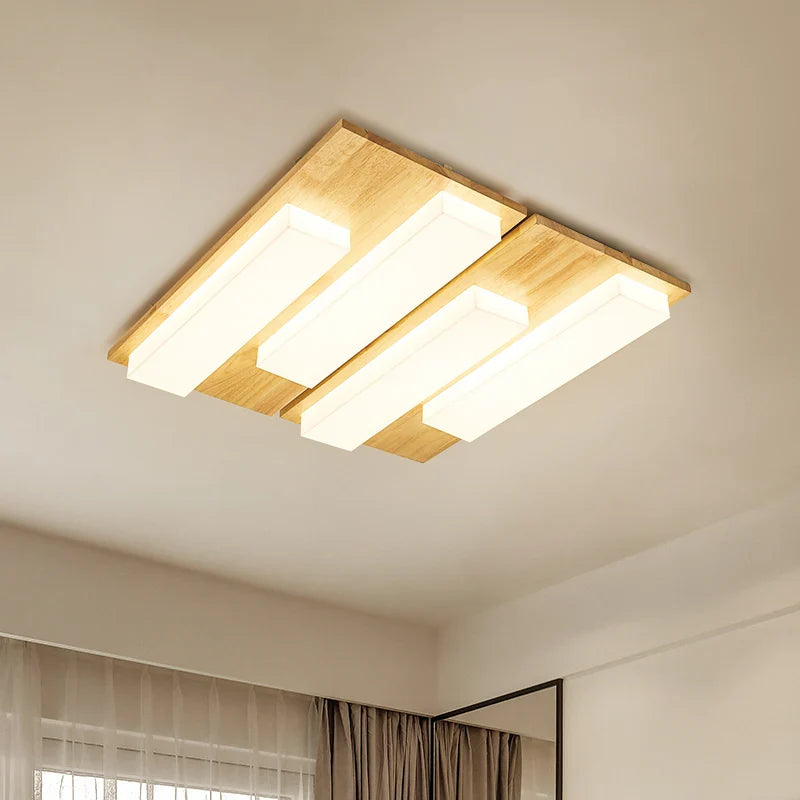 Plafonnier LED Bois Véritable Moderne - 4/6/9 Têtes Luminaire Intérieur